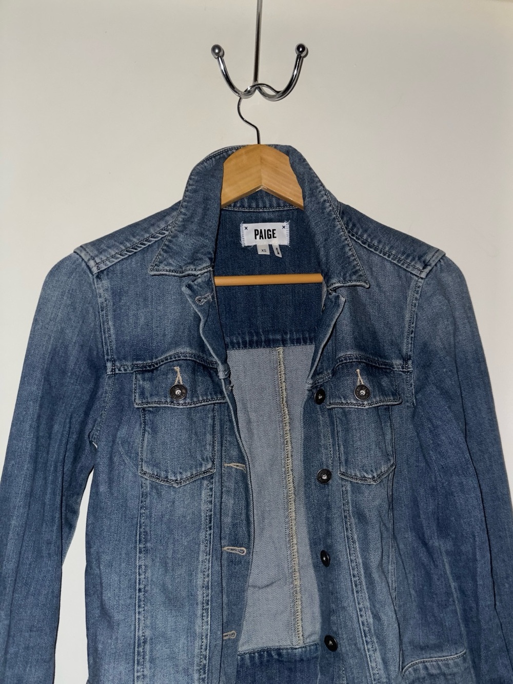 PAIGE Medium Blue Button-Front Denim Jacket